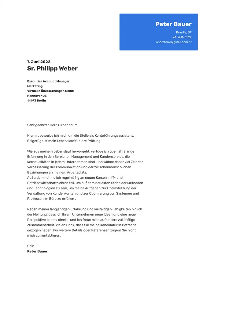 CV template Zeitgenössisches Blau