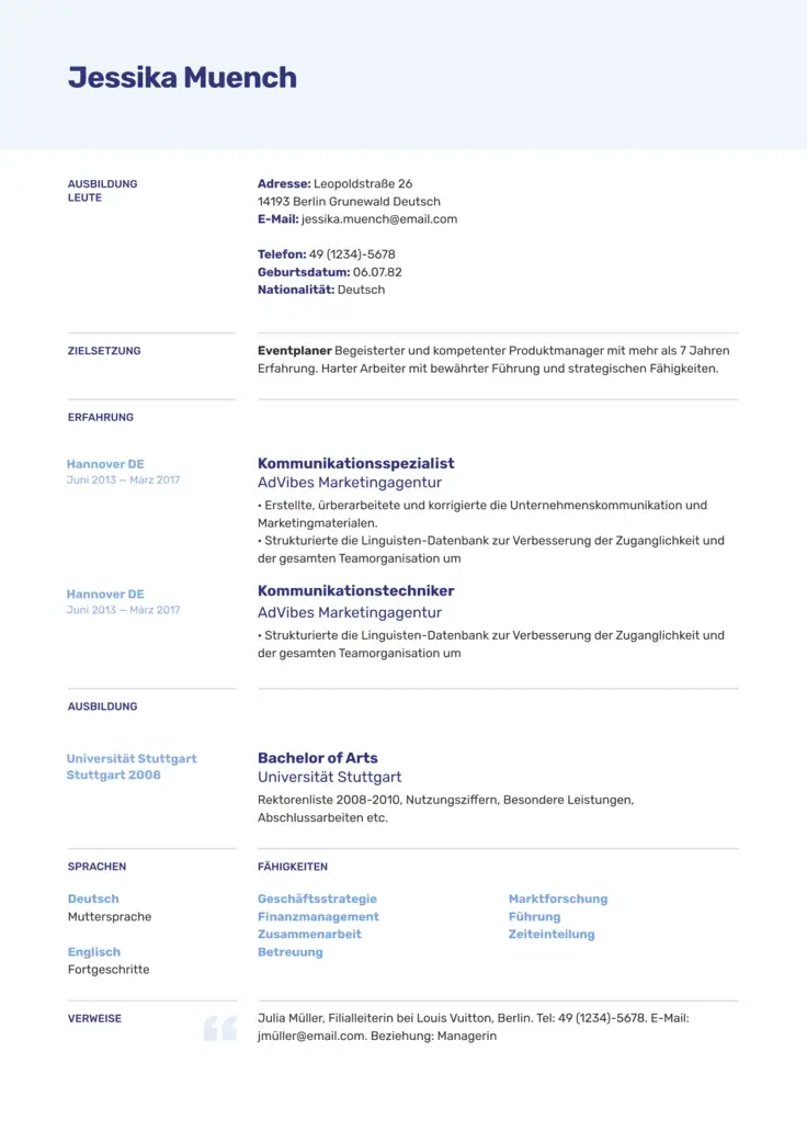 CV template Europa