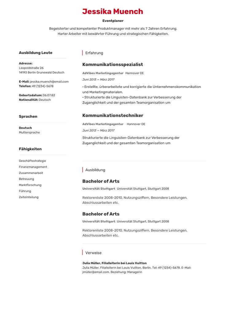CV template Johannesburg
