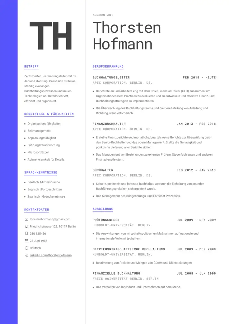 CV template Stockholm