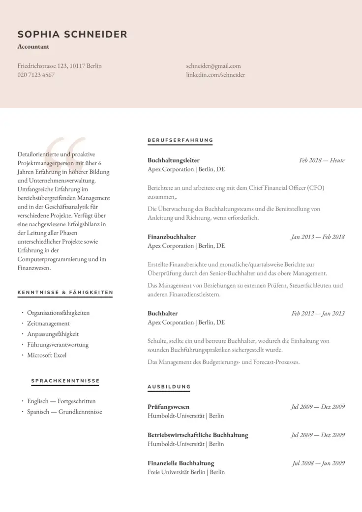 CV template Wien