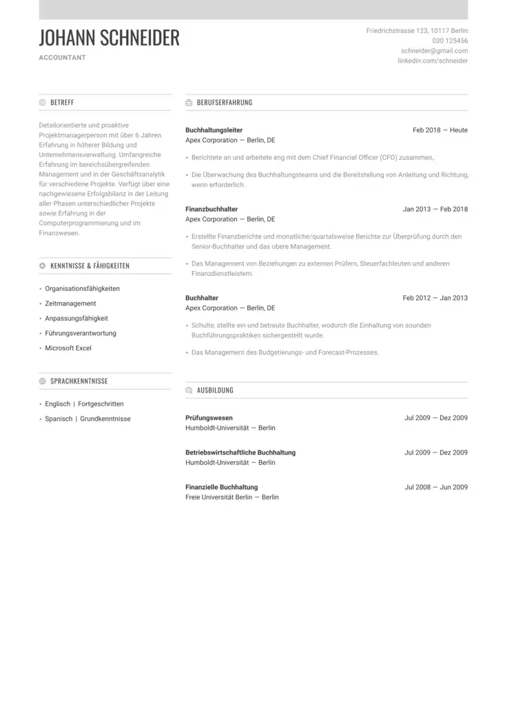 CV template Zürich