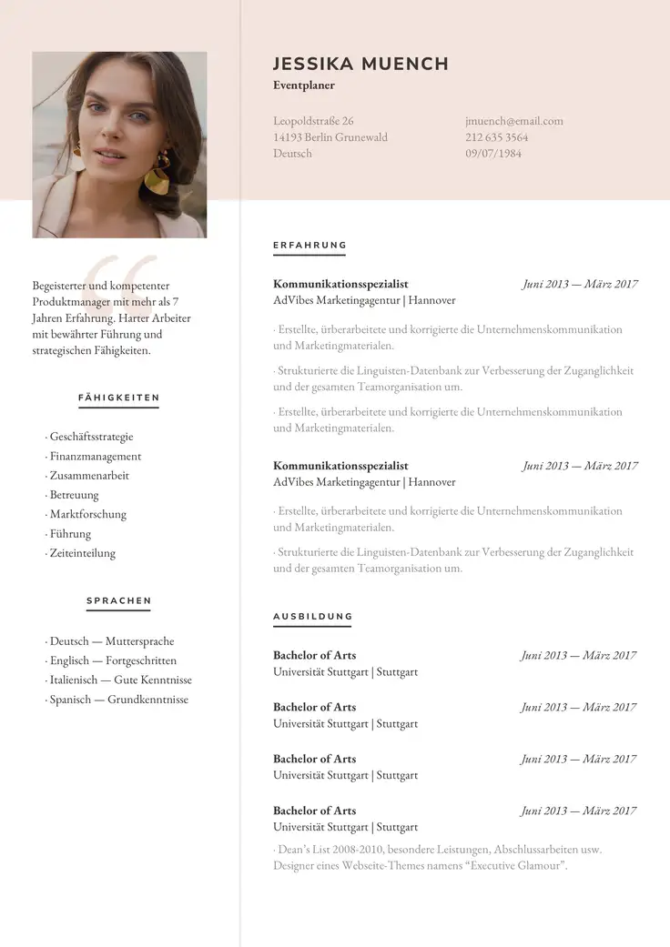 CV template Wien