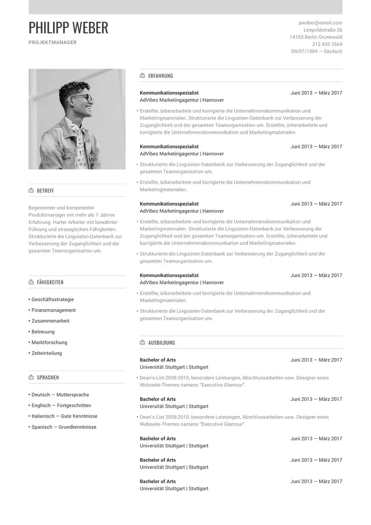 CV template Zürich