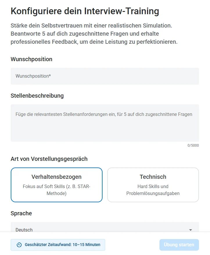 KI-Interview-Simulator Stellenanzeige eingeben
