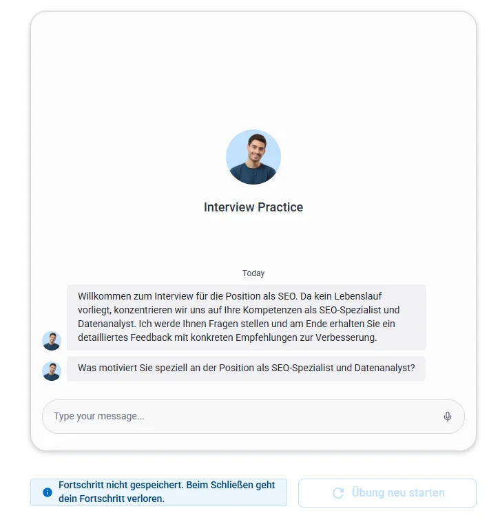 KI-Interview-Simulator Vorstellungsgespräch starten