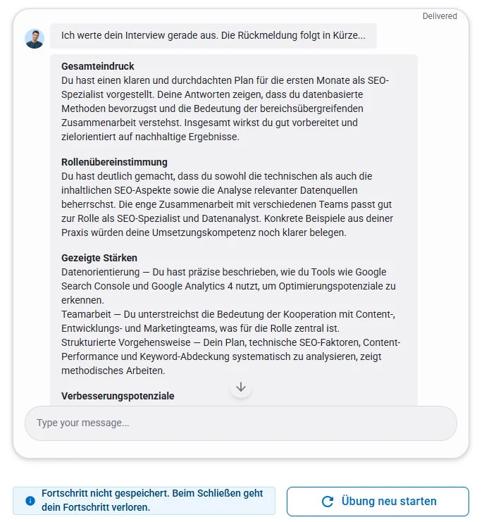 KI-Interview-Simulator Sofortiges Feedback erhalten